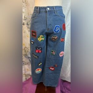 Blue Jeans with Colorful Patch work Grunge indie sleaze Fun Unique patches